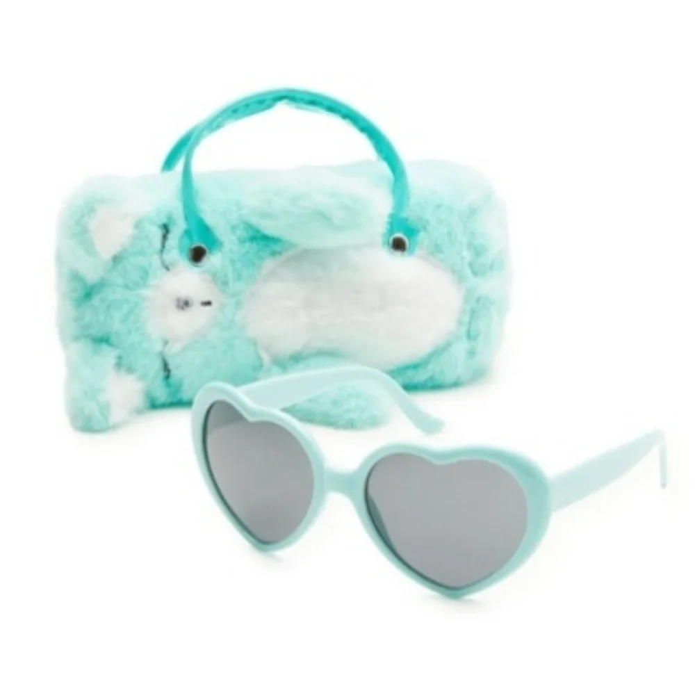 Girls Heart Shaped Sunglasses with Bear Carrying Case